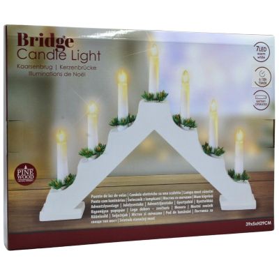 5. WOODEN ADVENT CANDLE HOLDER WHITE 7 LIGHTS BATTERY POWERED