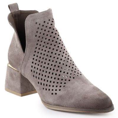 Women's suede ankle boots with openwork heels, gray, Potocki SZ12356