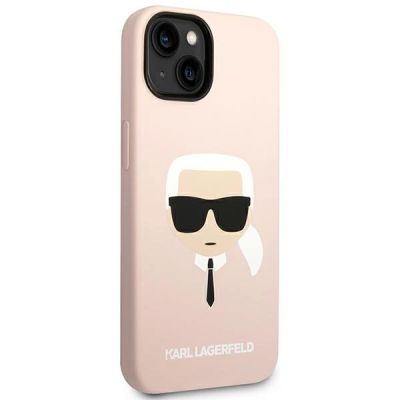4. Karl Lagerfeld Silicone Karl's Head MagSafe Case for iPhone 14 Plus - Light Pink