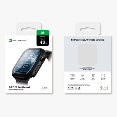 11. AmazingThing Radix Glass Screen Protector with Case for Apple Watch Series 11 42mm - Black