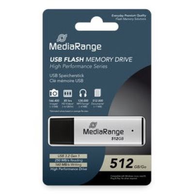 3. MediaRange MR1904 USB Flash Drive 512GB USB Type-A 3.2 Gen 1 (3.1 Gen 1) Black, Silver