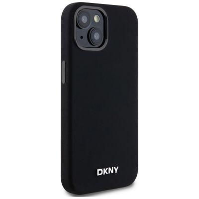 4. DKNY Liquid Silicone Small Metal Logo MagSafe Case for iPhone 14/15/13 - Black