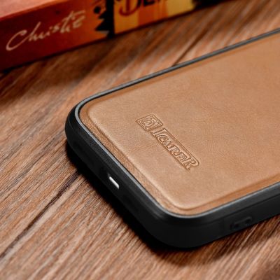 14. iCarer Leather Oil Wax case covered with natural leather for iPhone 14 brown (WMI14220717-TN)