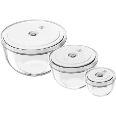 Set of 3 glass vacuum bowls with lids