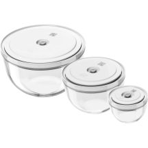 Set of 3 glass vacuum bowls with lids