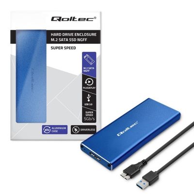 9. QOLTEC M.2 SSD CASE | SATA | NGFF | USB 3.0 | SUPER SPEED 5GB/S | 2TB | BLUE