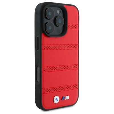 3. BMW M Perforated And Stitched Line MagSafe case for iPhone 16 Pro Max - red