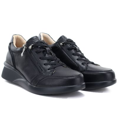 4. Women's leather wedge shoes, comfortable, black, Vinceza 79644