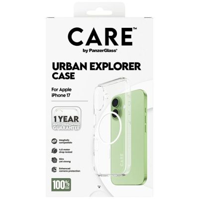 5. CARE by PanzerGlass Flagship Urban Explorer Case w. White MagSafe for iPhone 17 - Transparent