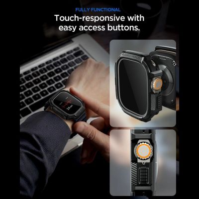 8. Spigen Rugged Armor Case + 9H Tempered Glass for Apple Watch Ultra 49mm - Matte Black