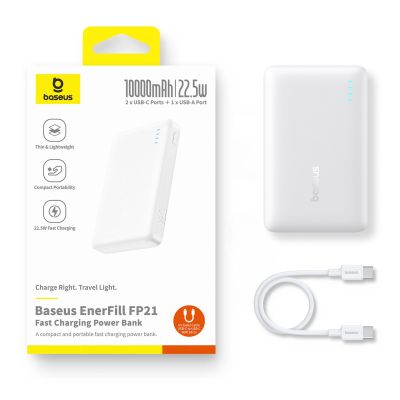 9. Baseus EnerFill FP21 Power Bank 10000mAh 22.5W USB-A - USB-C - White