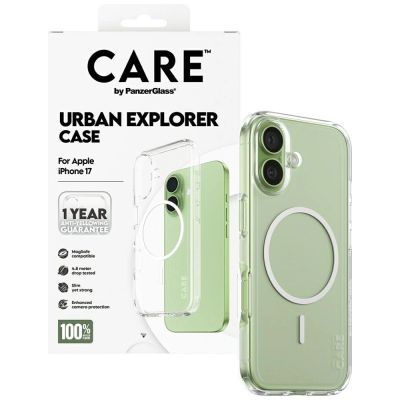 4. CARE by PanzerGlass Flagship Urban Explorer Case w. White MagSafe for iPhone 17 - Transparent