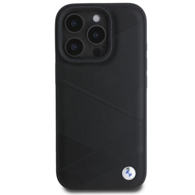 3. BMW Signature Leather Crossing Lines Pattern iPhone 16 Pro Case - Black