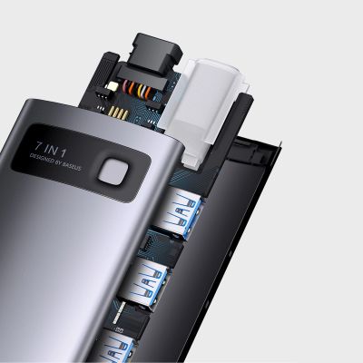 19. Baseus Metal Gleam Series HUB 7-in-1 USB Type C docking station - 1 x HDMI / 1 x VGA / 3 x USB 3.2 Gen. 1 / 1 x Power Delivery / 1 x RJ-45 Ethernet gray (WKWG040013)