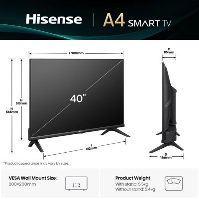 6. Hisense 40A4Q 101.6 cm (40") Full HD Smart TV Wi-Fi Black 200 cd/m2