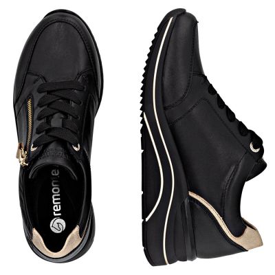 5. Women's leather wedge sneakers black Remonte Rieker D0T03-03