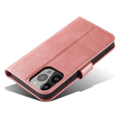 3. Magnet Case elegant bookcase type case with kickstand for iPhone 13 Pro pink