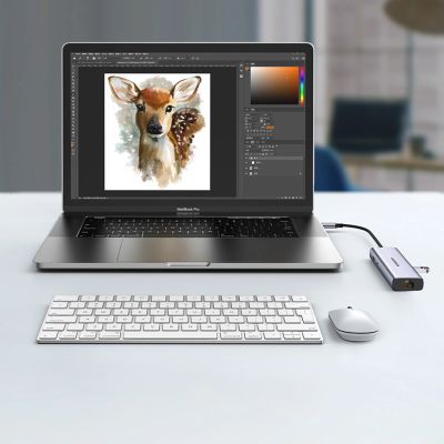 14. Ugreen CM512 90568 USB-C Adapter - 2x USB-A 3.0 / HDMI / RJ45 / SD and TF Card Reader / USB-C PD 100W - Gray