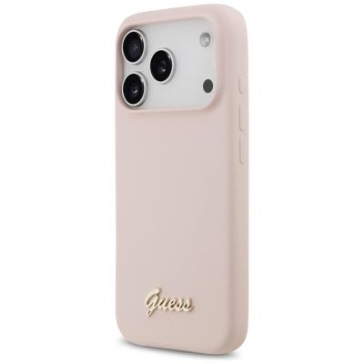 2. Guess Silicone Script Metal Logo MagSafe Case for iPhone 17 Pro - Pink