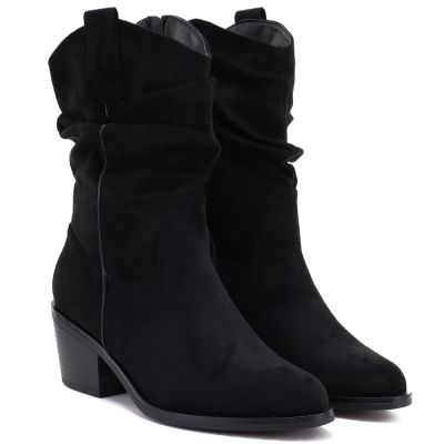 4. Women's ankle boots, ruffled cowboy boots, black, Vinceza HX27-16536