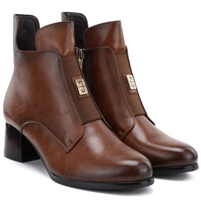 4. Women's insulated ankle boots with a block heel, brown, Potocki SZ12868