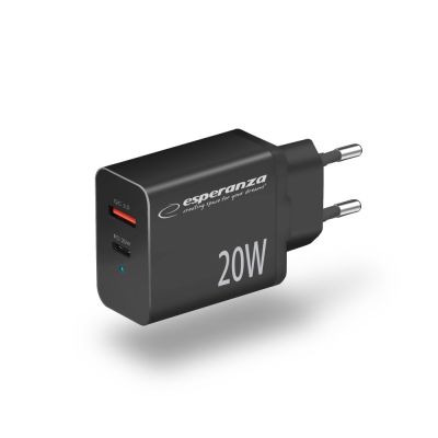 2. ESPERANZA 20 W USB-C PD 20 W / USB-A QC 3.0 18 W Mains Charger, Black EZC105K