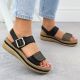 6. Women's leather wedge sandals with Velcro straps, black Rieker V0951