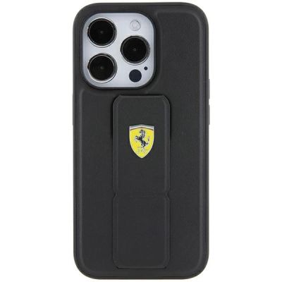 4. Ferrari Grip Stand Metal Logo case for iPhone 15 Pro Max - black