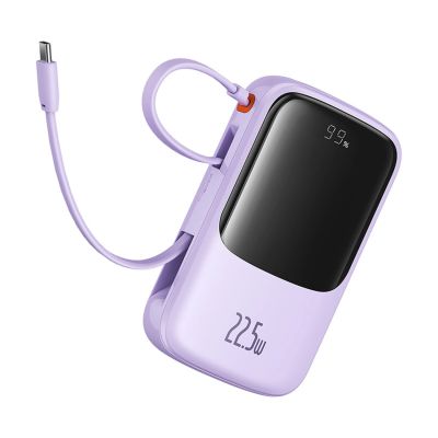 5. Baseus Qpow Pro+ 10000mAh 22.5W Power Bank with Built-in USB-C Cable and Display - Purple