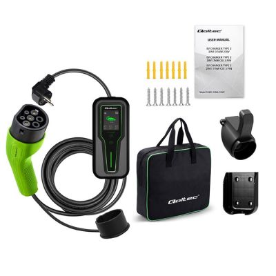 12. Qoltec Mobile charger for electric car EV with regulation 2 in 1 Type 2 | 3.5kW | 230V | LCD | Portable | Wallbox | 5m
