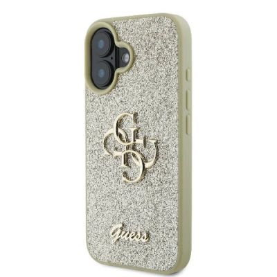 2. Guess Fixed Glitter Big 4G Case for iPhone 16 Plus - Gold