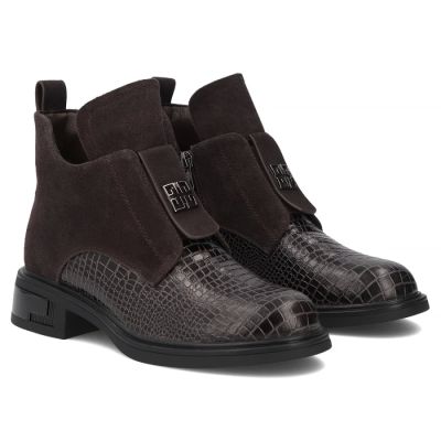 6. Women’s Leather Ankle Boots, Crocodile Effect, Chocolate Brown Filippo DBT820