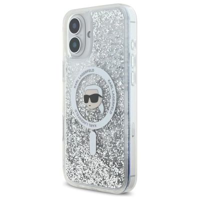 2. Karl Lagerfeld Liquid Glitter Karl Head Magsafe iPhone 16 Case - Clear