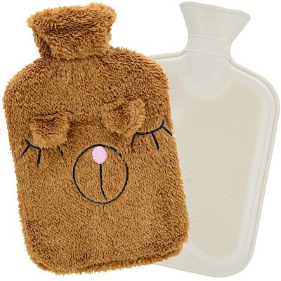 2. RUBBER HOT WATER BOTTLE 1.75L IN ANIMAL COVER - BROWN