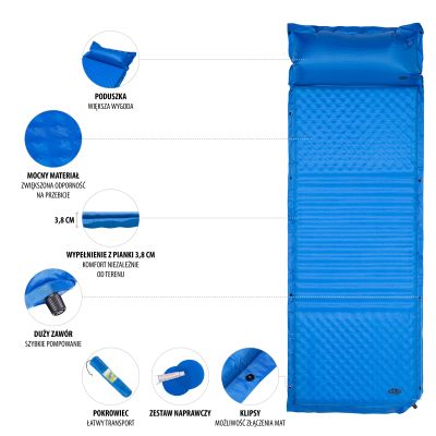 11. NILS CAMP NC4001 self-inflating mat with pillow, blue - 3.8 cm