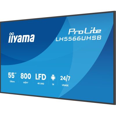 4. iiyama LH5566UHSB-B1AG signage display Flat panel Digital Signage 139.7 cm (55") LCD Wi-Fi 800 cd/m2 4K Ultra HD Black Built-in processor Android 24/7