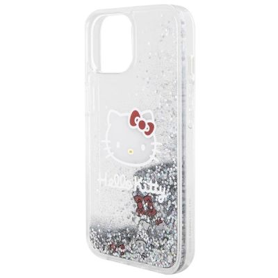 6. Hello Kitty Liquid Glitter Charms Kitty Head case for iPhone 15 - silver