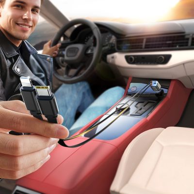 3. Joyroom JR-CCL05 30W 4-in-1 Car Charger with 2 Built-in Retractable Cables - Dark Gray