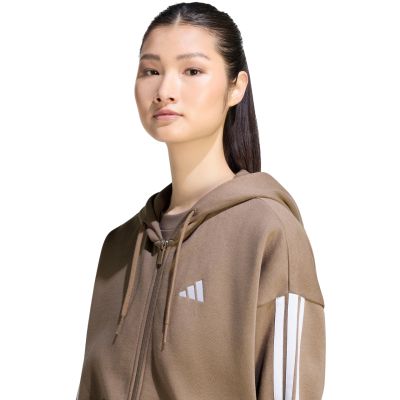 4. Women's adidas Essentials 3-Stripes Full-Zip Fleece Hoodie Light Brown KF6273