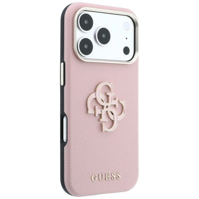 4. Guess Grained & Big Resin Logo Case for iPhone 18 Pro Max / 17 Pro Max - Pink