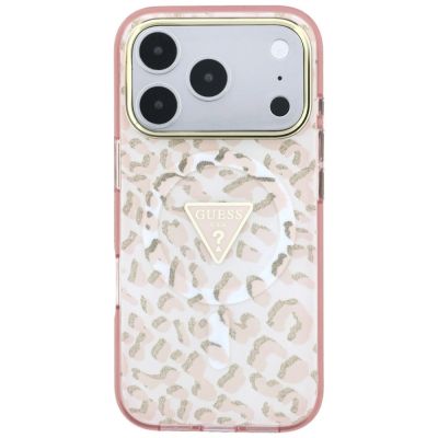 3. Guess IML Leopard Glitter Triangle Logo MagSafe Case for iPhone 17 Pro / 18 Pro - Pink
