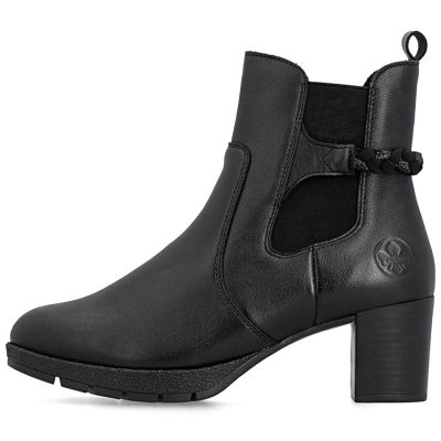 9. Women's leather ankle boots with heels, insulated, black, Rieker 77651-00