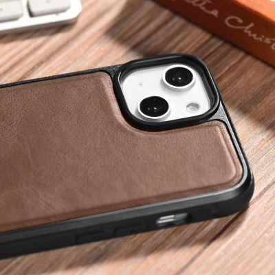 10. iCarer Leather Oil Wax Genuine Leather Case for iPhone 14 Plus (MagSafe Compatible) Brown (WMI14220719-BN)