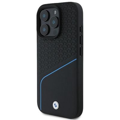 2. BMW Signature Leather Textured & Line MagSafe iPhone 16 Pro Case - Black