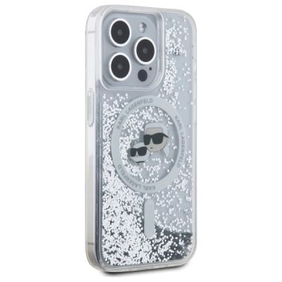 4. Karl Lagerfeld Liquid Glitter Karl & Choupette Head Magsafe Case for iPhone 15 Pro Max - Clear