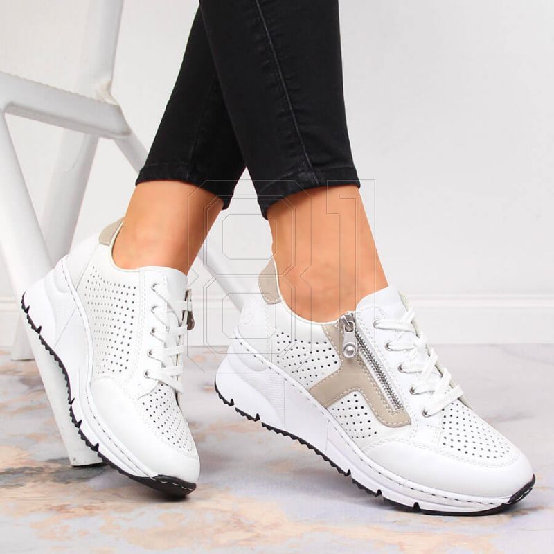 8. Rieker W N6304-80 white leather wedge shoes