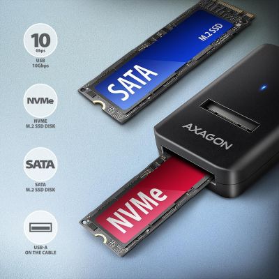 2. SSD enclosure Axagon ADM2-AM USB-A 10Gbps - M.2 NVMe & SATA SSD adapter, cable USB-A 10cm Black