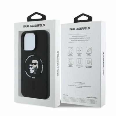 5. Karl Lagerfeld Silicone Karl&Choupette Heads Ring MagSafe Case for iPhone 16 Pro Max - Black