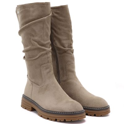 4. Women's warm, crinkled suede boots, beige M.Daszyński SA259-3