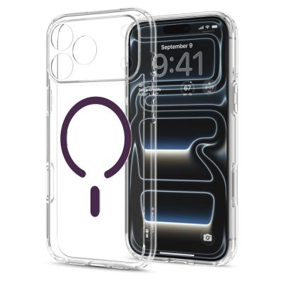 3. Spigen Ultra Hybrid Mag MagSafe Case for iPhone 18 Pro / 17 Pro – Clear Burgundy